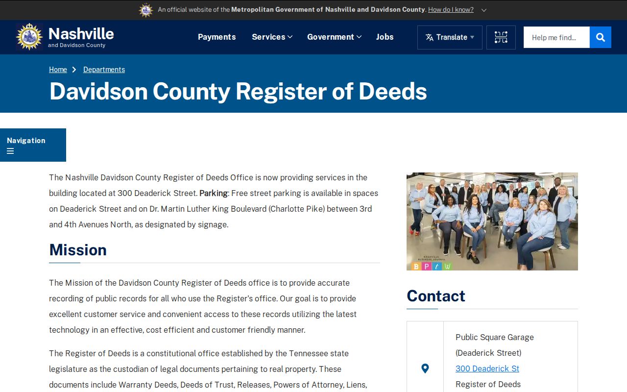 Nashville residents directory Davidson County Register of Deeds source page