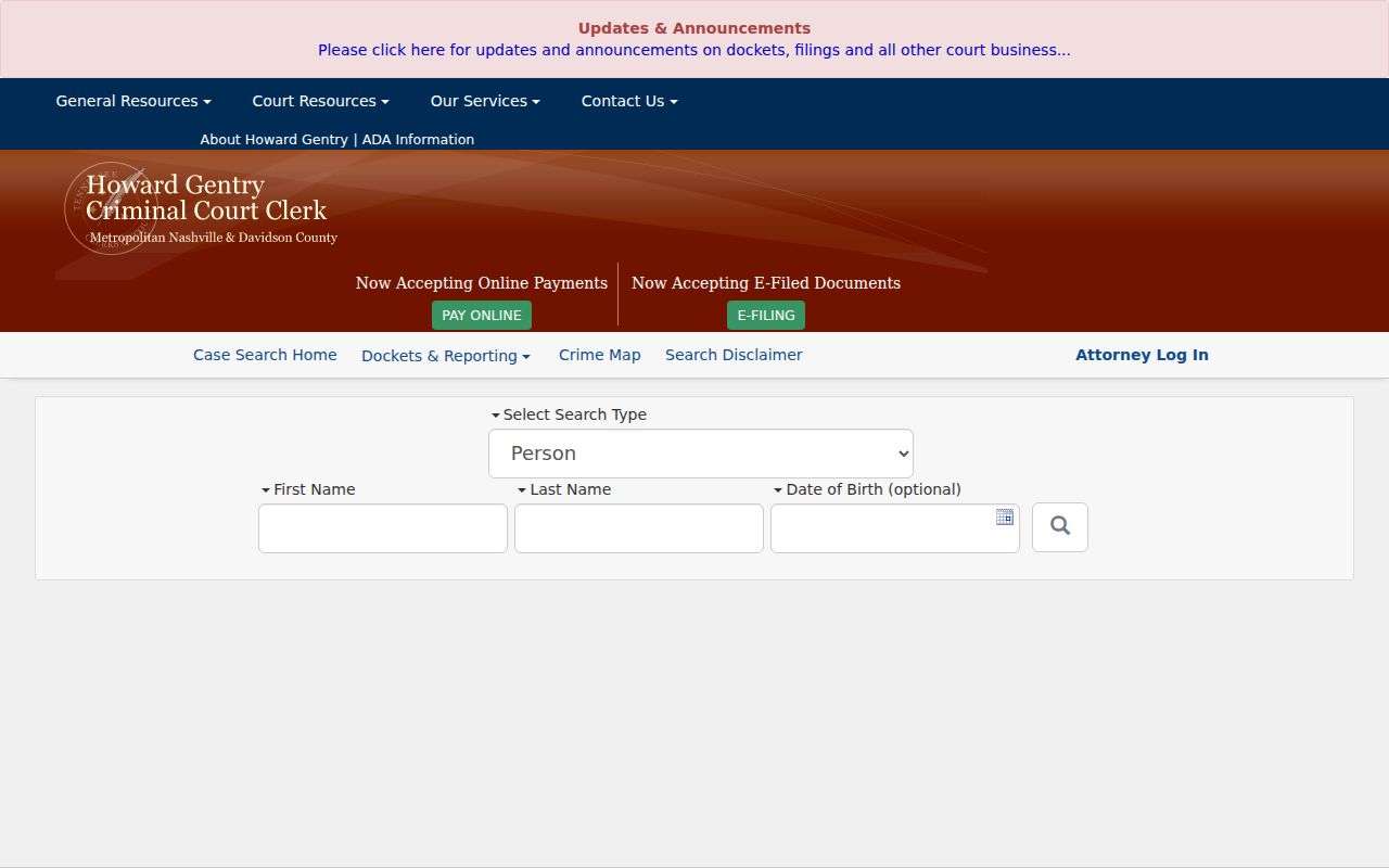 Nashville resident lookup Davidson Criminal Court public search