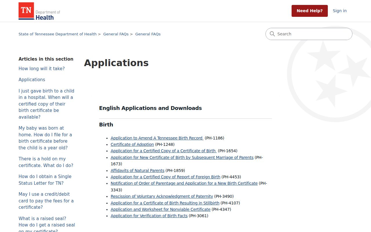 Nashville resident lookup Tennessee Vital Records application hub
