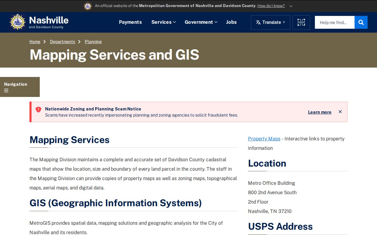 Nashville street directory Metro GIS Mapping Services parcel mapping